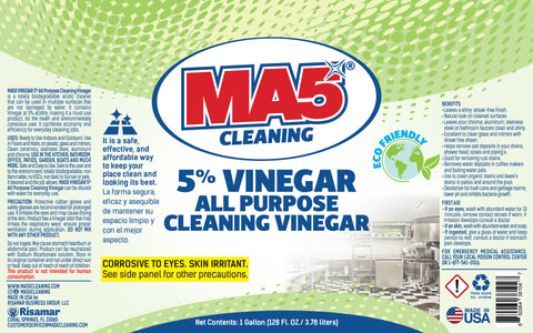MA5 Cleaning 5% Vinegar All Purpose Cleaning Vinegar label with green background