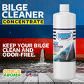 MA5x Eco Marine Bilge Cleaner,32 oz bottle, on a boat dock with a boat in the background.