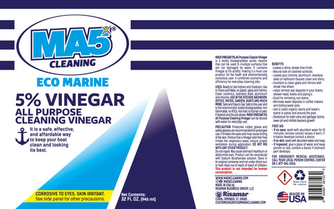 All-Purpose Vinegar Cleaner for Home and Boat - 5% Vinegar for Stains and Spots
