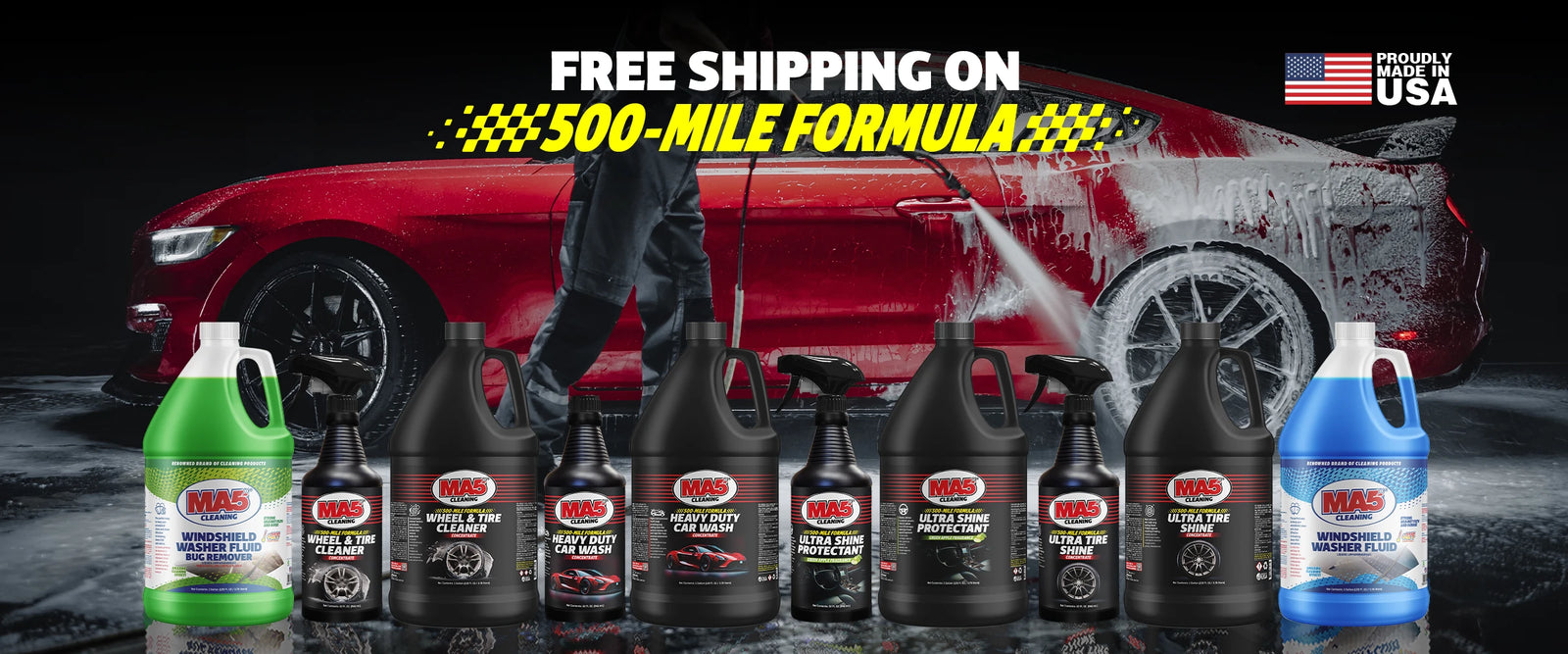 Car care products: wash, wheel & tire, interior protectant, windshield fluids