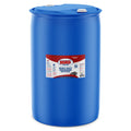 A large, sealed blue 55-gallon plastic drum of MA5X Heavy Duty Degreaser Industrial. The product label features a detailed image of some mechanical parts, and a title that reads "MA5X Cleaning, Heavy Duty Degreaser Industrial". The drum is sitting in a white studio-lit environment.