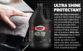 MA5x Ultra Shine Protectant Gallon with text details on a car interior background.
