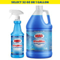 Two bottles of MA5x Cleaning WindMax Glass Cleaner, one spray bottle 32 oz and one Gallon refill, on a white background with text for size selection.